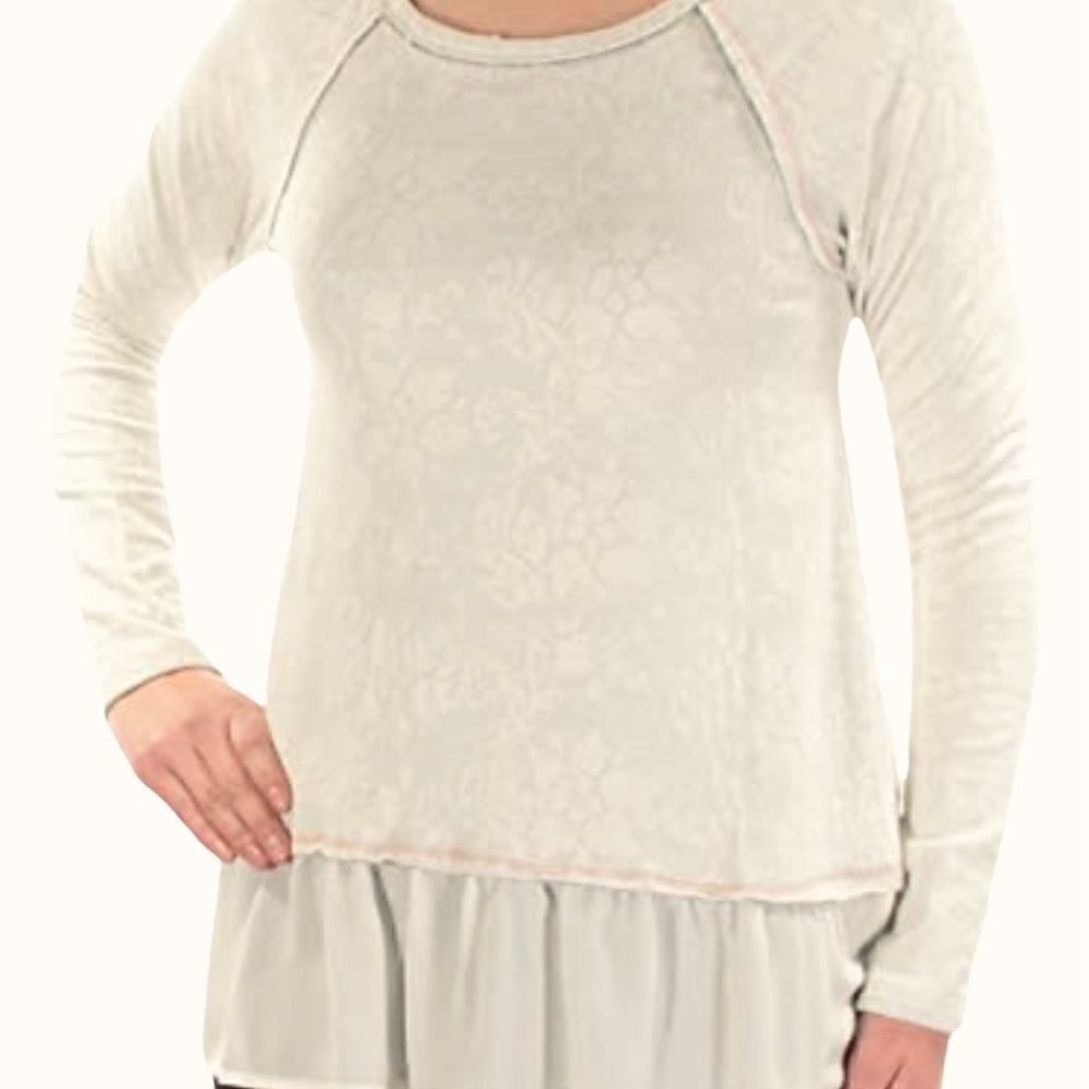 Xhilaration Gray/Cream Floral Chiffon Trim Hi-Low Sweatshirt Size Large